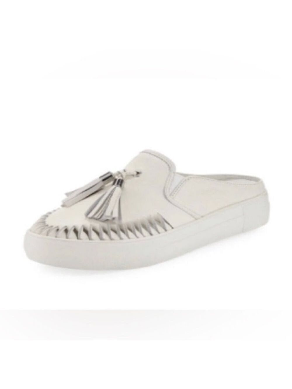 J SLIDES New York- Angie Leather slide on mules w/leather tassel W7.5 in white